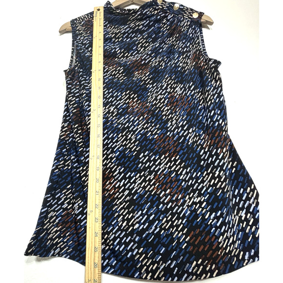 DKNY Geometric Sleeveless Blouse Shoulder Button Detail Career Casual Sz Medium - Picture 5 of 6